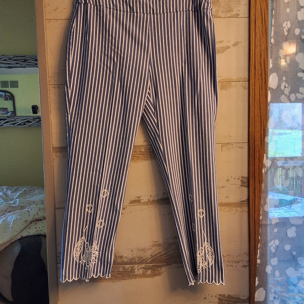 Attyre Blue and White Striped Capris